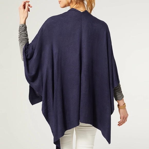 Navy Blue Lightweight Knit Wrap Shawl Ruana - Picture 2 of 5